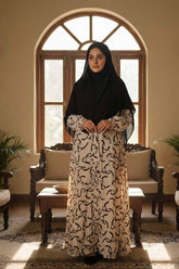 Malmal Bloom Soft Cream Abaya | Printed Front-Open